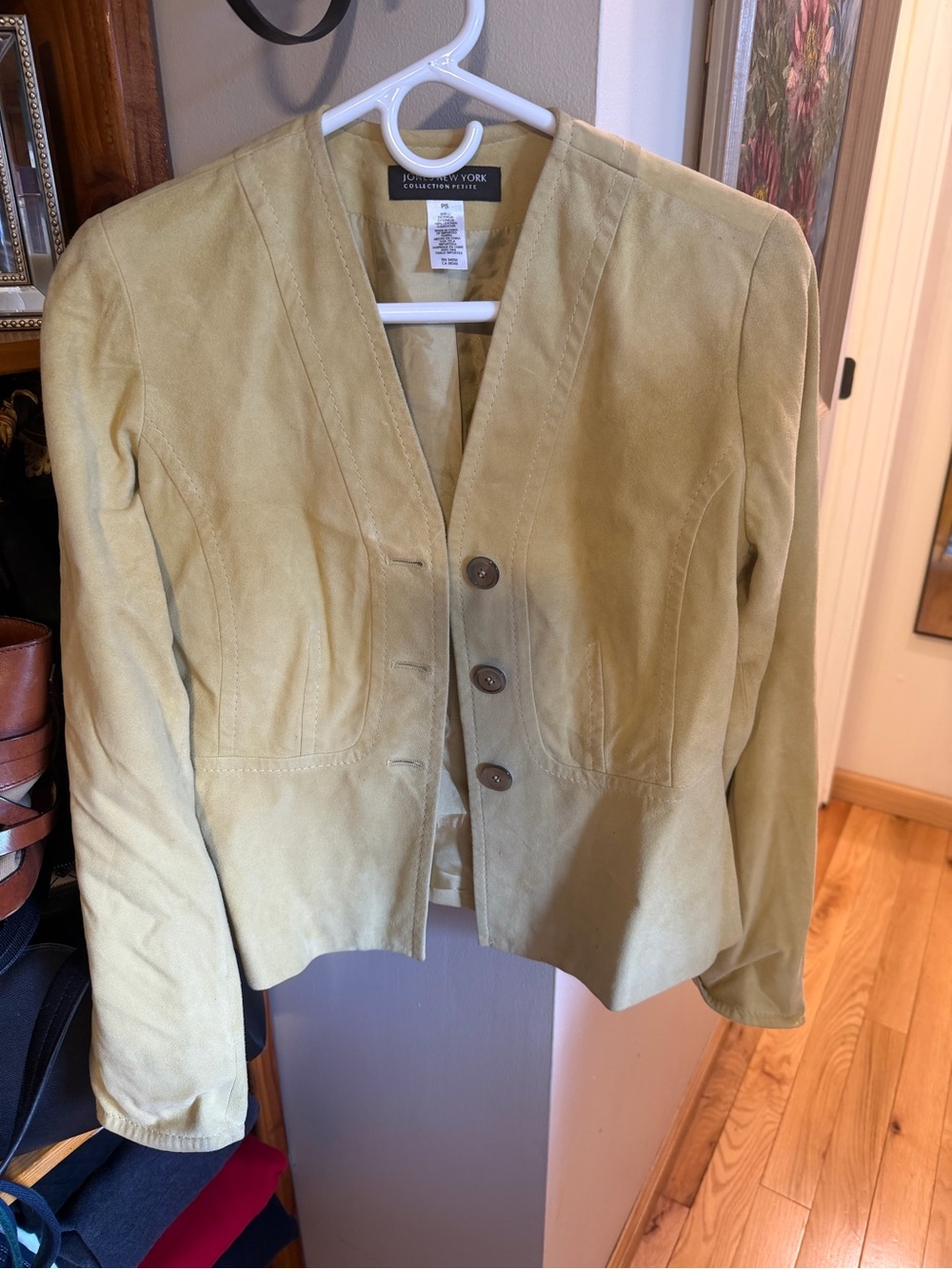 Jones New York Olive Suede Three-Button Blazer